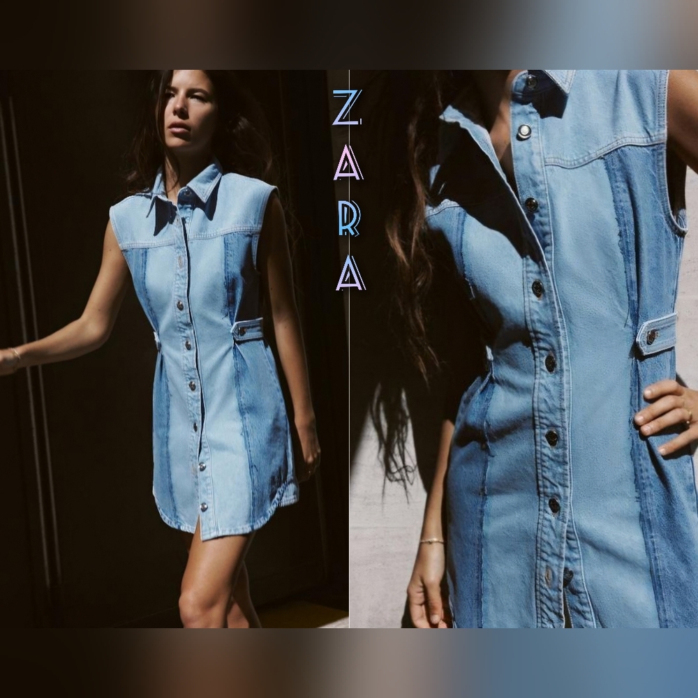 Zara sleeveless mini jean dress Size M